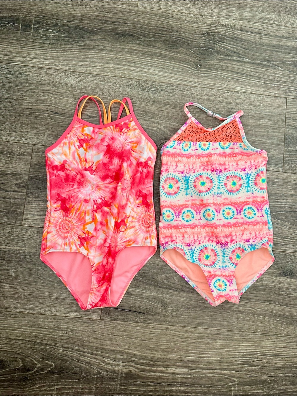 Limited Too Girls 6 Pink Multi Tie-Dye & Floral One-Piece Swim Set